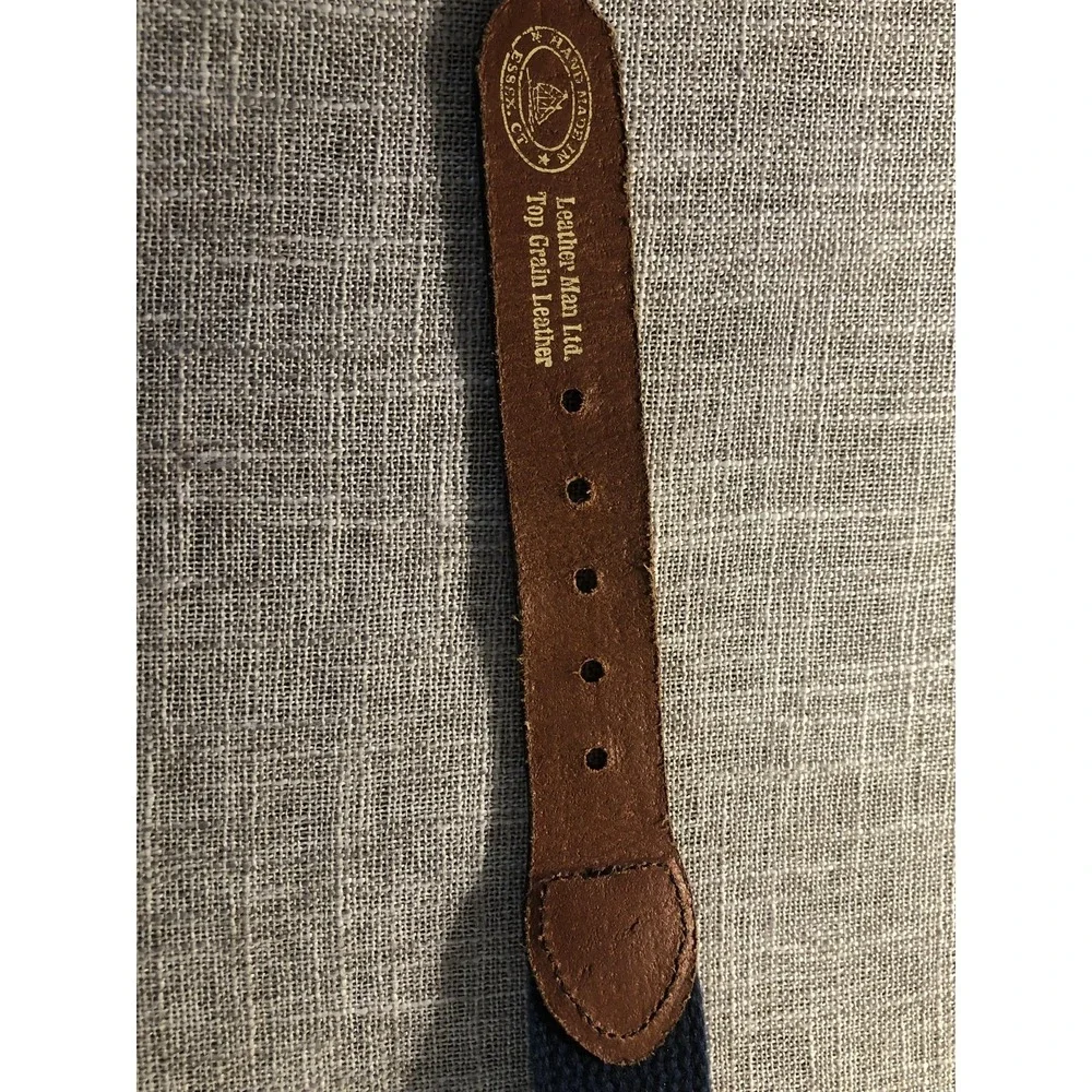 Leather Man Ltd Belt Mens 30 Blue Ribbon Sailboat Nautical Made USA Brass Buckle